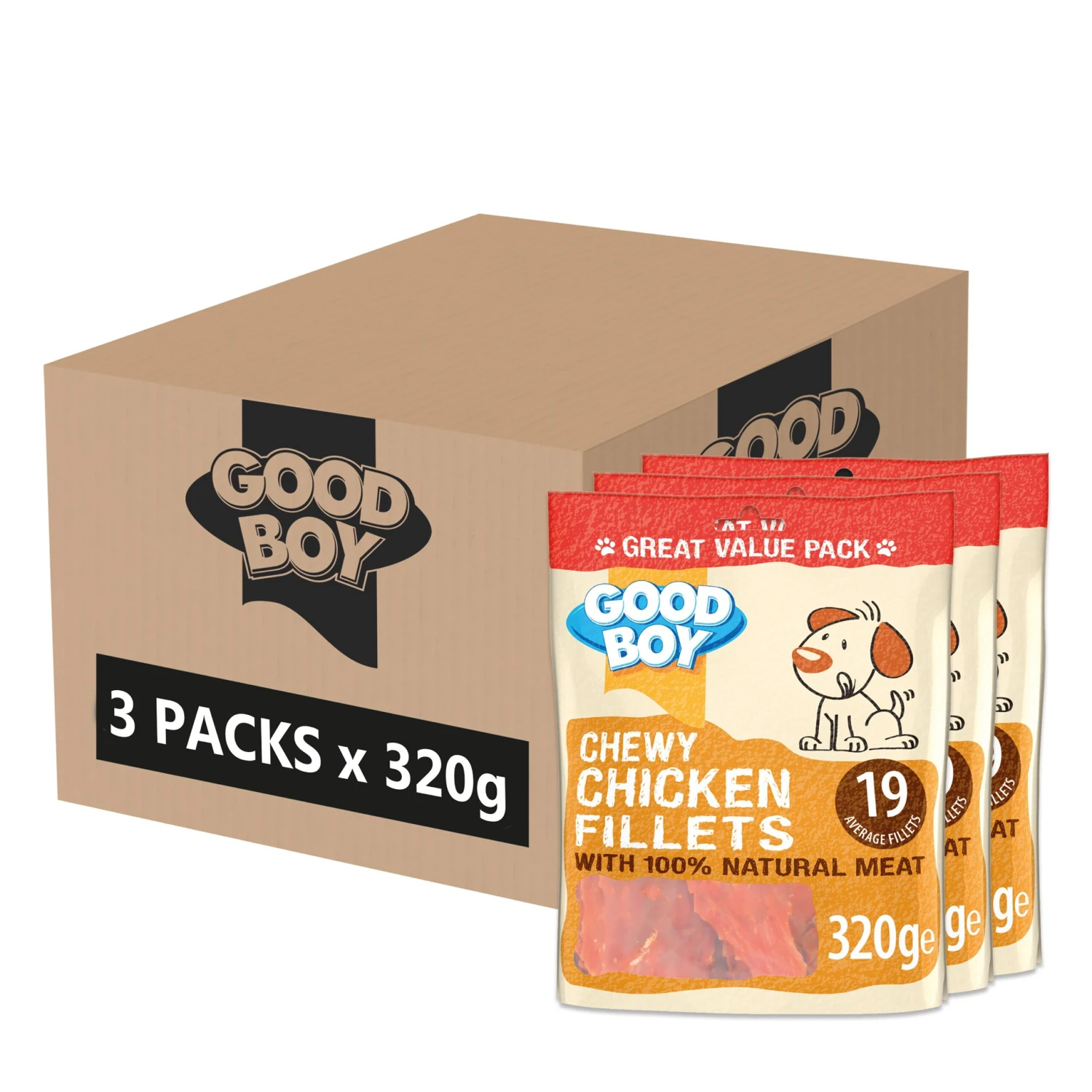 Good Boy Chewy Chicken Fillets Dog Treats - 3 X 320g By Good Boy 3 Good Boy Chewy Chicken Fillets Dog Treats - 3 X 320g By Good Boy